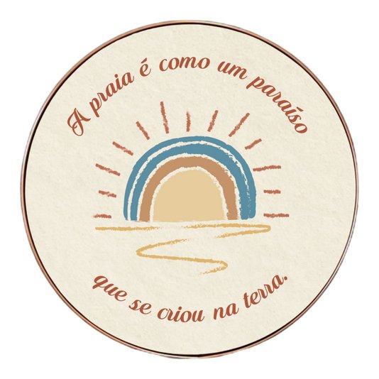Quadro Decorativo Redondo Frase A Praia é Como Um Paraíso Que Se Criou Na Terra com Moldura Flexível Metalizada