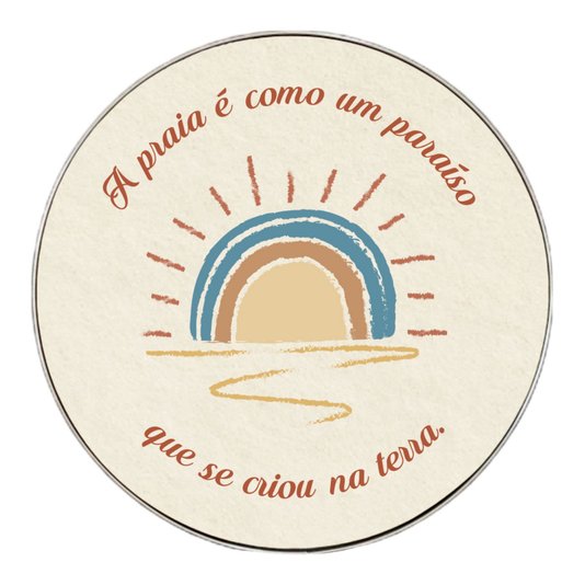 Quadro Decorativo Redondo Frase A Praia é Como Um Paraíso Que Se Criou Na Terra com Moldura Flexível Metalizada