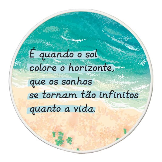 Quadro Decorativo Redondo Frase É Quando o Sol Colore o Horizonte com Moldura Filete Flexível