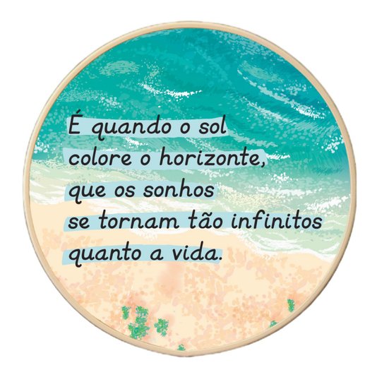 Quadro Decorativo Redondo Frase É Quando o Sol Colore o Horizonte com Moldura Filete Flexível