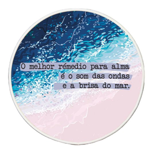 Quadro Decorativo Redondo Frase O Melhor Remédio Para Alma é o Som das Ondas e a Brisa do Mar com Moldura Filete Flexível
