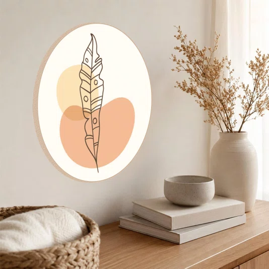 Quadro Decorativo Redondo Ilustração Orgânica com Folha