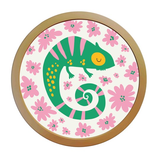 Quadro Decorativo Redondo Animais Camaleão Com MDF Laqueado
