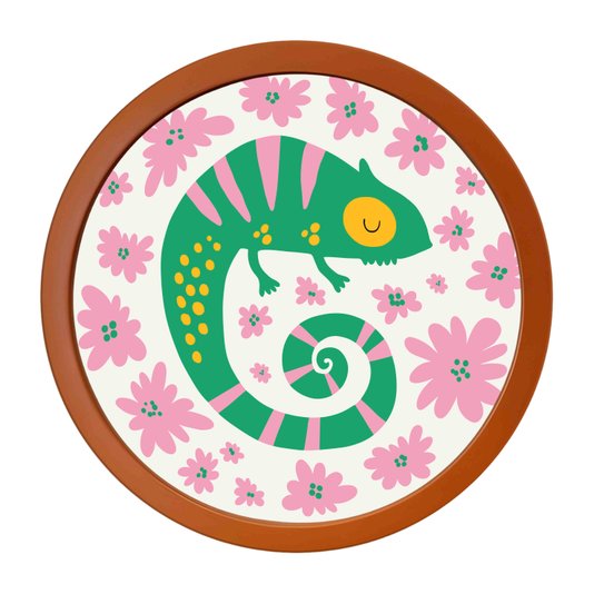 Quadro Decorativo Redondo Animais Camaleão Com MDF Laqueado