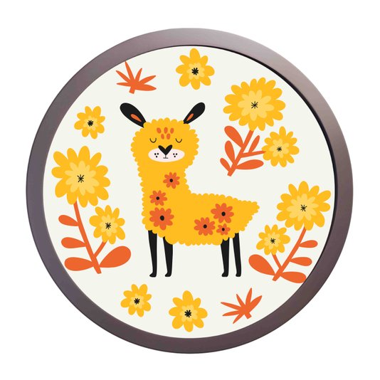 Quadro Decorativo Redondo Animais Alpaca Com MDF Laqueado