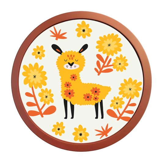 Quadro Decorativo Redondo Animais Alpaca Com MDF Laqueado