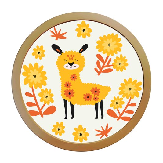 Quadro Decorativo Redondo Animais Alpaca Com MDF Laqueado