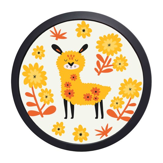Quadro Decorativo Redondo Animais Alpaca Com MDF Laqueado