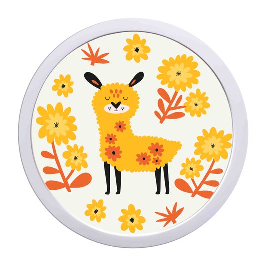 Quadro Decorativo Redondo Animais Alpaca Com MDF Laqueado