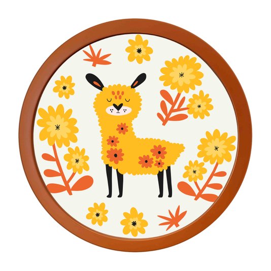 Quadro Decorativo Redondo Animais Alpaca Com MDF Laqueado