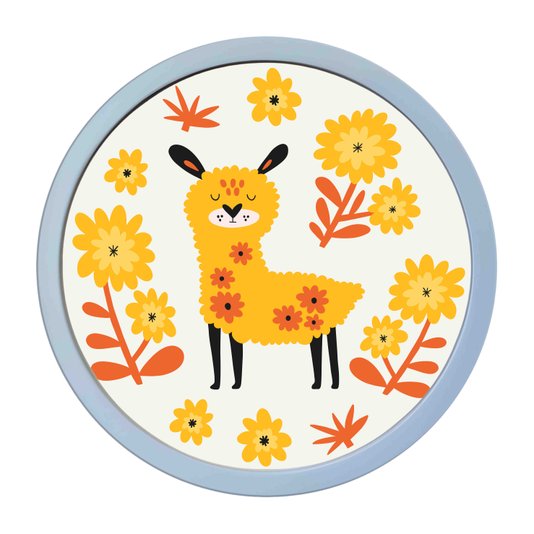 Quadro Decorativo Redondo Animais Alpaca Com MDF Laqueado