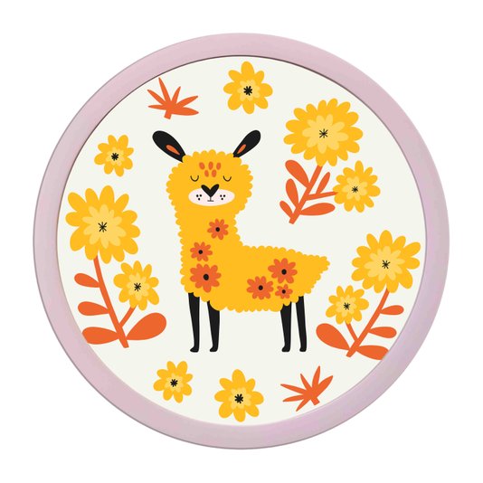 Quadro Decorativo Redondo Animais Alpaca Com MDF Laqueado