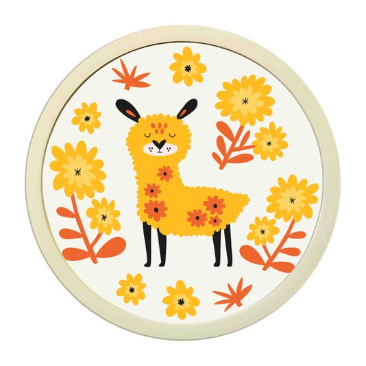 Quadro Decorativo Redondo Animais Alpaca Com MDF Laqueado