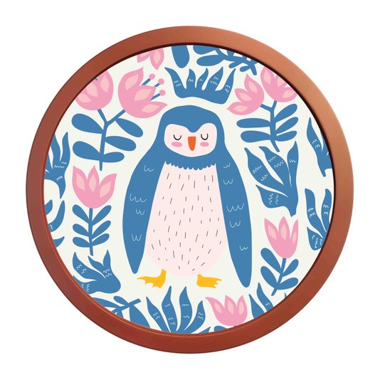 Quadro Decorativo Redondo Animais Pinguim Com MDF Laqueado