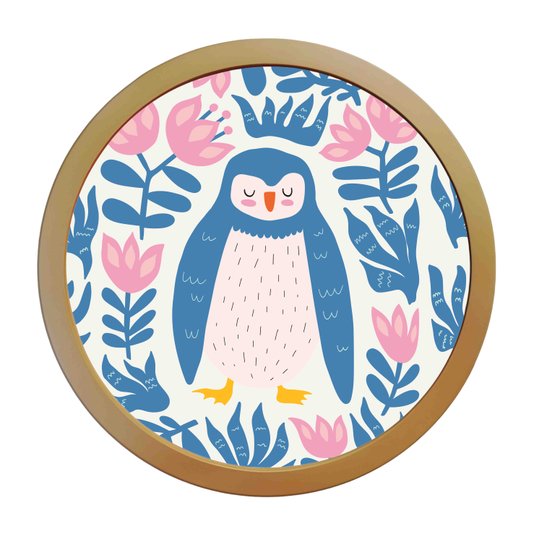 Quadro Decorativo Redondo Animais Pinguim Com MDF Laqueado