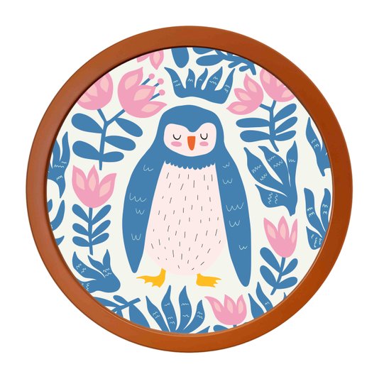 Quadro Decorativo Redondo Animais Pinguim Com MDF Laqueado