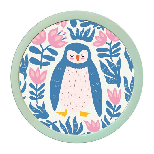 Quadro Decorativo Redondo Animais Pinguim Com MDF Laqueado
