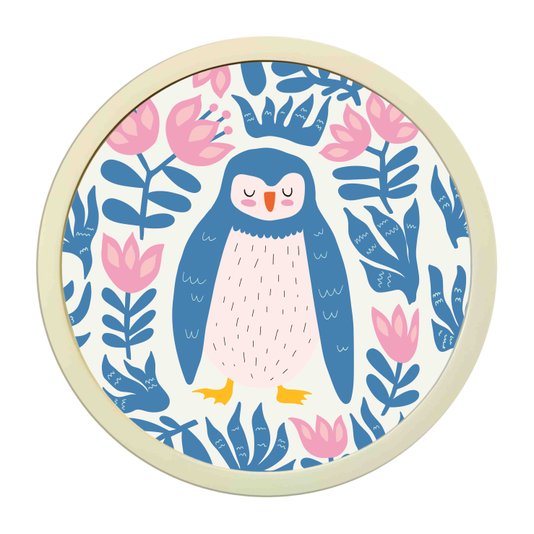 Quadro Decorativo Redondo Animais Pinguim Com MDF Laqueado
