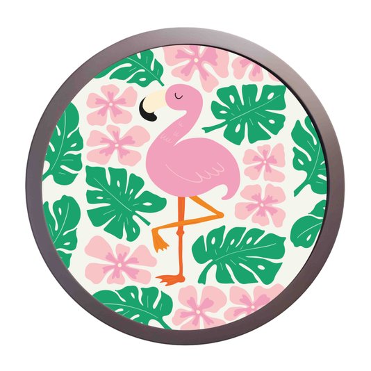 Quadro Decorativo Redondo Animais Flamingo Com MDF Laqueado