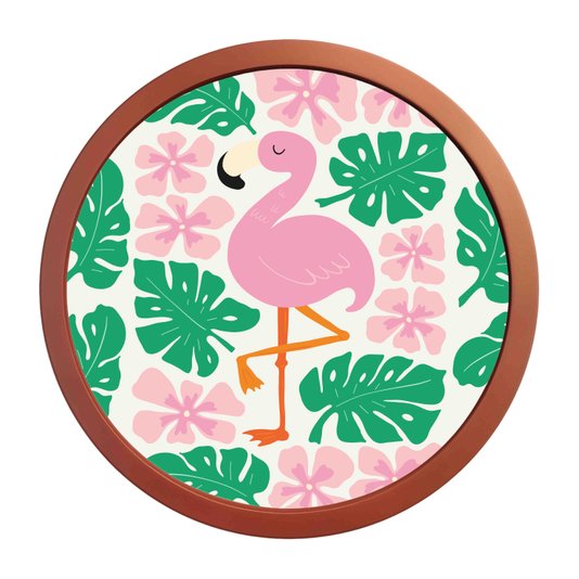 Quadro Decorativo Redondo Animais Flamingo Com MDF Laqueado