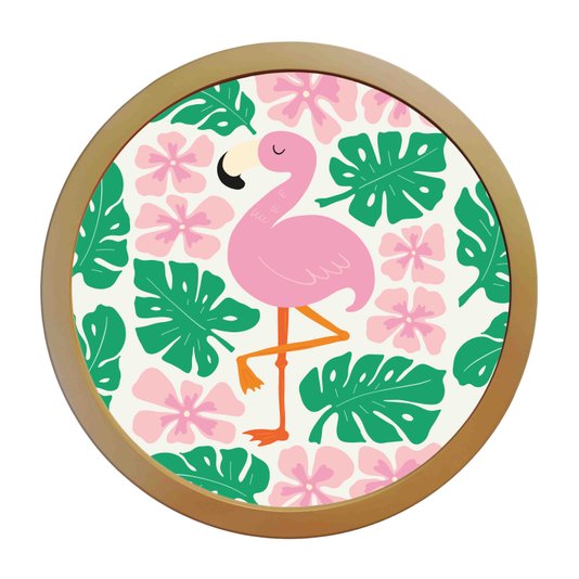 Quadro Decorativo Redondo Animais Flamingo Com MDF Laqueado