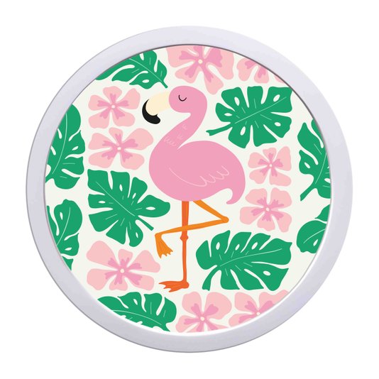 Quadro Decorativo Redondo Animais Flamingo Com MDF Laqueado
