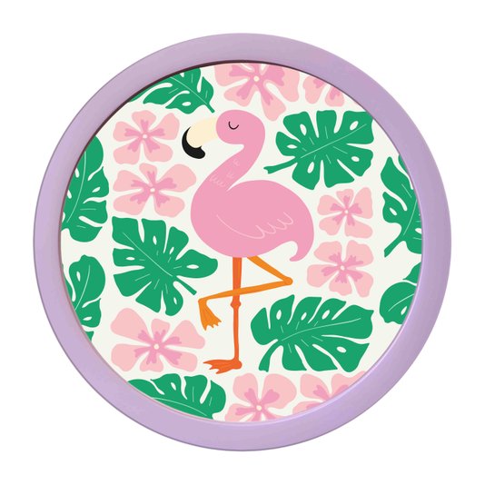 Quadro Decorativo Redondo Animais Flamingo Com MDF Laqueado