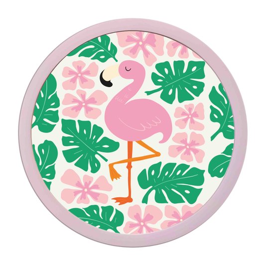 Quadro Decorativo Redondo Animais Flamingo Com MDF Laqueado