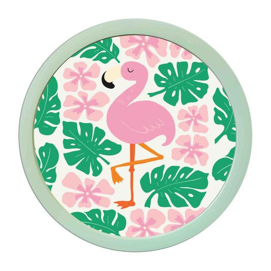 Quadro Decorativo Redondo Animais Flamingo Com MDF Laqueado
