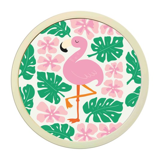 Quadro Decorativo Redondo Animais Flamingo Com MDF Laqueado