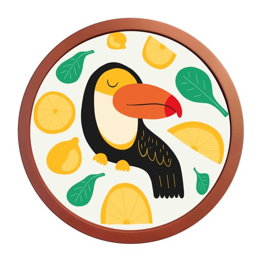 Quadro Decorativo Redondo Animais Tucano Com MDF Laqueado