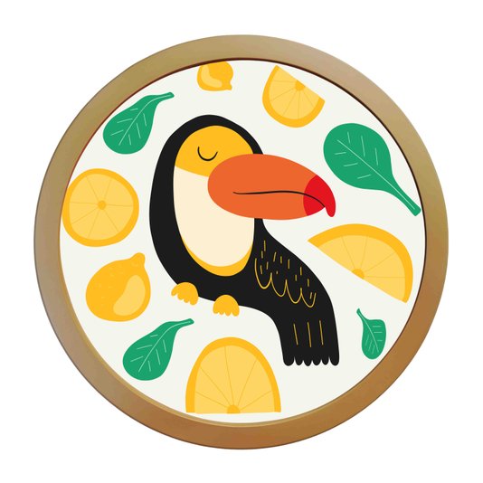 Quadro Decorativo Redondo Animais Tucano Com MDF Laqueado