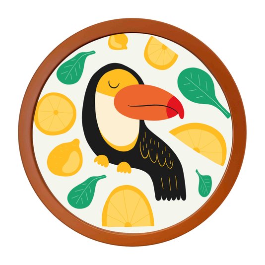 Quadro Decorativo Redondo Animais Tucano Com MDF Laqueado