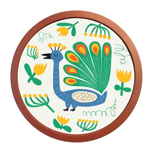 Quadro Decorativo Redondo Animais PavãoCom MDF Laqueado