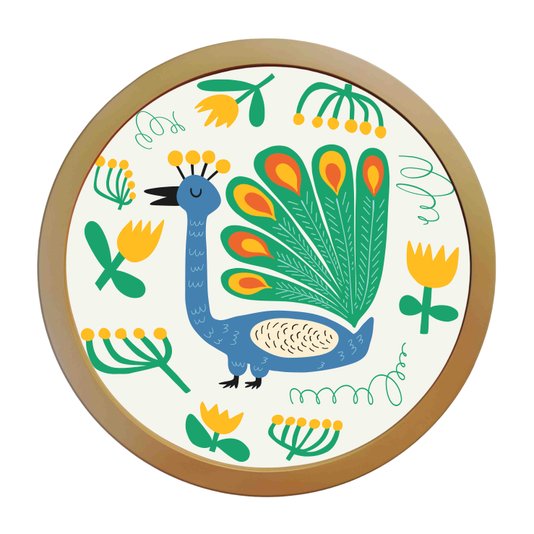 Quadro Decorativo Redondo Animais PavãoCom MDF Laqueado