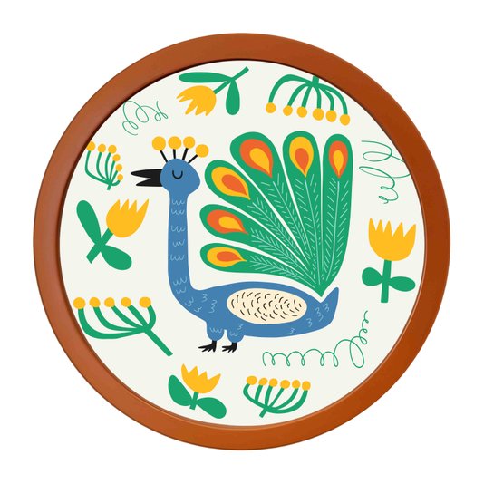 Quadro Decorativo Redondo Animais PavãoCom MDF Laqueado