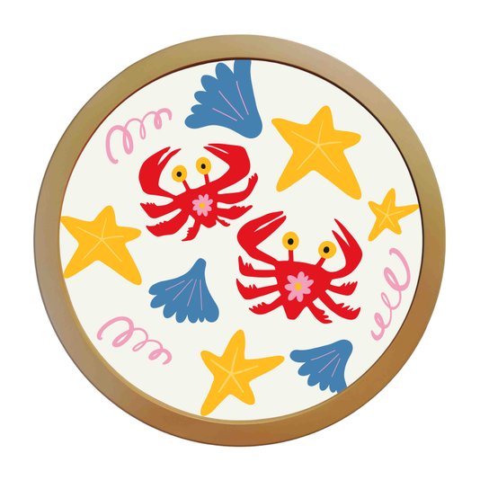 Quadro Decorativo Redondo Animais Carangueijo Com MDF Laqueado