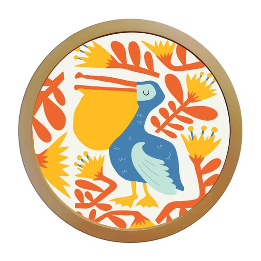Quadro Decorativo Redondo Animais Pelicano Com MDF Laqueado