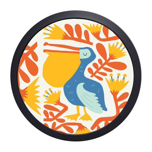 Quadro Decorativo Redondo Animais Pelicano Com MDF Laqueado
