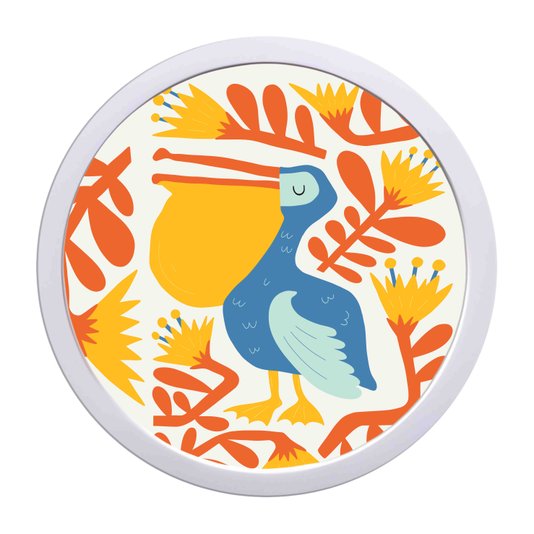 Quadro Decorativo Redondo Animais Pelicano Com MDF Laqueado