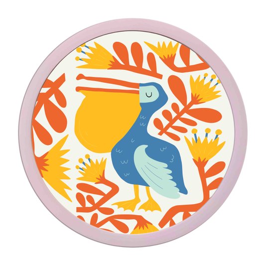 Quadro Decorativo Redondo Animais Pelicano Com MDF Laqueado
