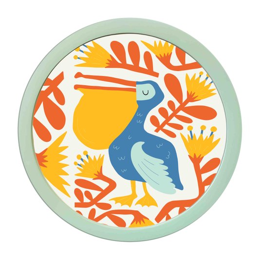 Quadro Decorativo Redondo Animais Pelicano Com MDF Laqueado