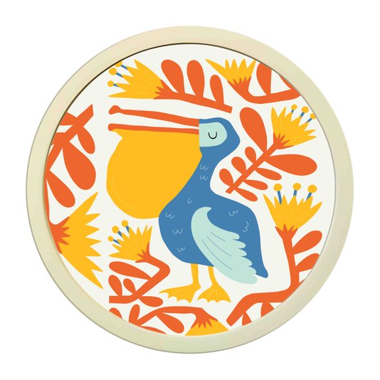 Quadro Decorativo Redondo Animais Pelicano Com MDF Laqueado