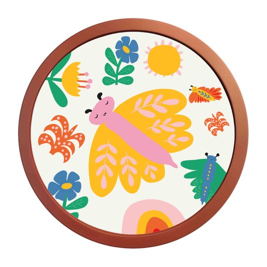 Quadro Decorativo Redondo Animais Borboleta Com MDF Laqueado