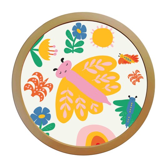 Quadro Decorativo Redondo Animais Borboleta Com MDF Laqueado