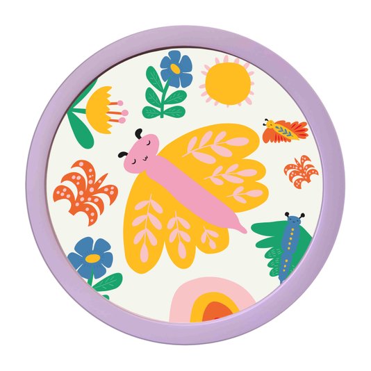 Quadro Decorativo Redondo Animais Borboleta Com MDF Laqueado