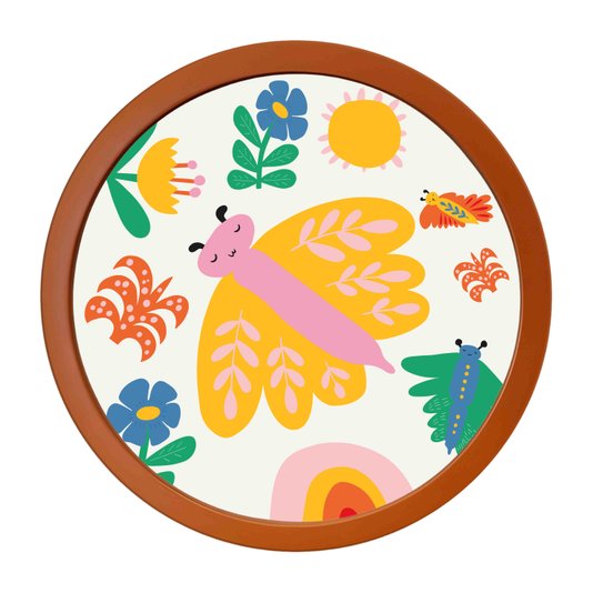 Quadro Decorativo Redondo Animais Borboleta Com MDF Laqueado