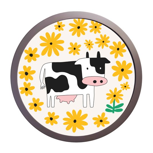 Quadro Decorativo Redondo Animais Vaquinha Com MDF Laqueado