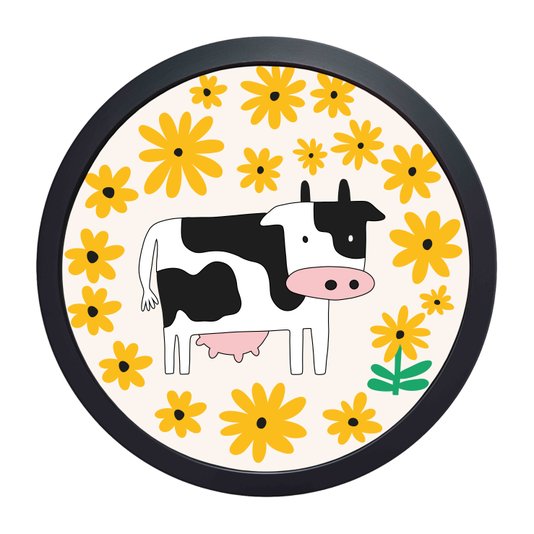 Quadro Decorativo Redondo Animais Vaquinha Com MDF Laqueado