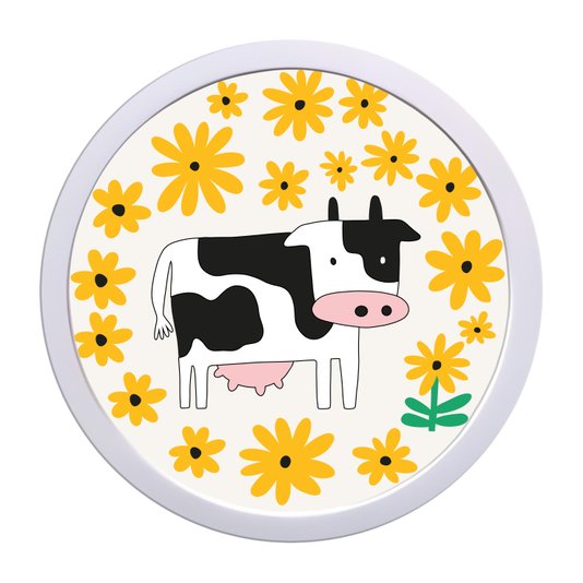 Quadro Decorativo Redondo Animais Vaquinha Com MDF Laqueado